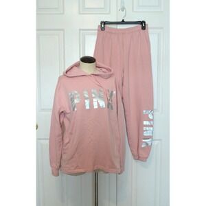 Victoria's Secret PINK Brand Matching Pink Hoodie Sweat Shirt & Pants Womens S